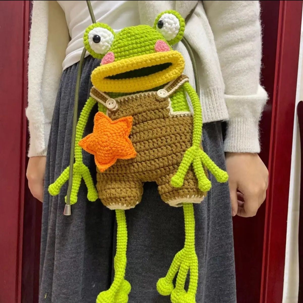 non-finished product crochet big-mouth frog mobile phone sausage handmade DIY materials homemade cute and ugly crossbody bag