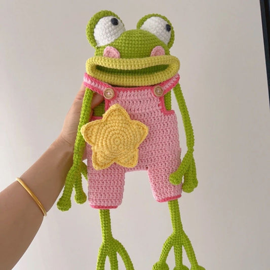 finished product crochet big-mouth frog mobile phone sausage handmade  homemade cute and ugly crossbody bag
